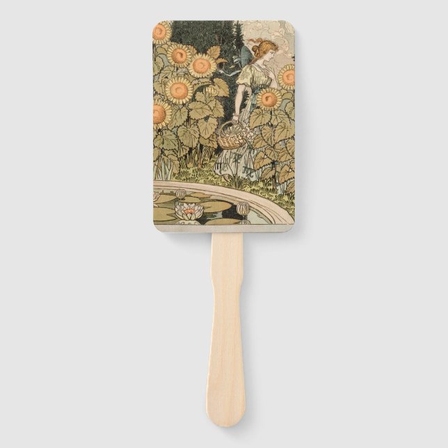 Sunflower Art Nouveau Garden Grasset Woman Hand Fan (Front)