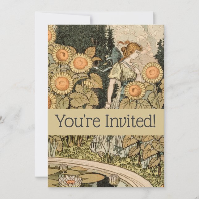 Sunflower Art Nouveau Garden Grasset Woman Invitation (Front)