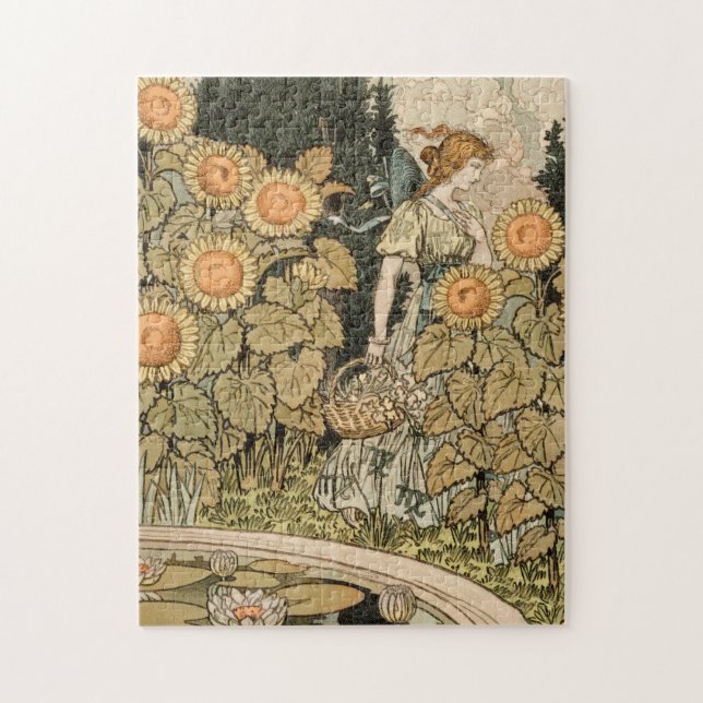 Sunflower Art Nouveau Garden Grasset Woman Jigsaw Puzzle (Vertical)