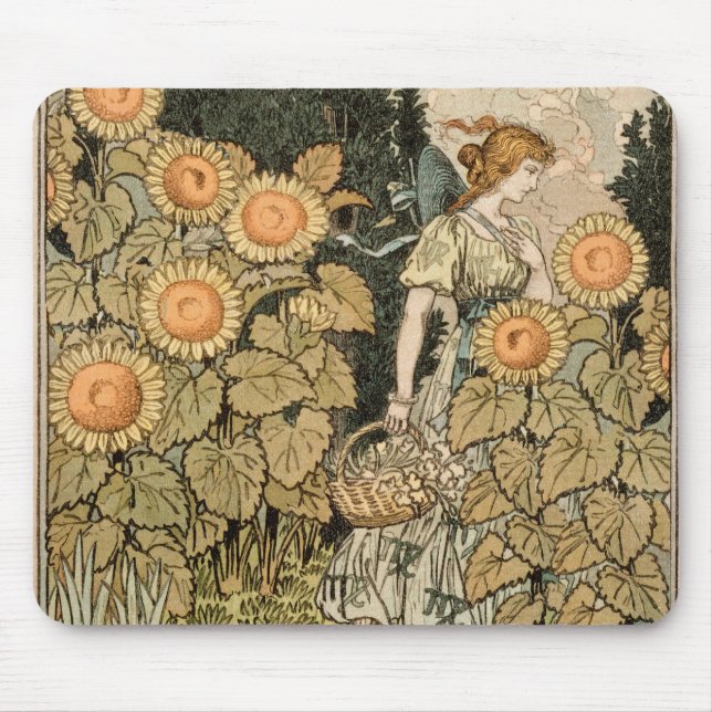 Sunflower Art Nouveau Garden Grasset Woman Mouse Pad (Front)