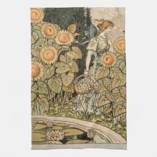 Sunflower Art Nouveau Garden Grasset Woman Tea Towel