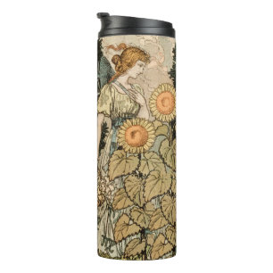 Sunflower Art Nouveau Garden Grasset Woman Thermal Tumbler
