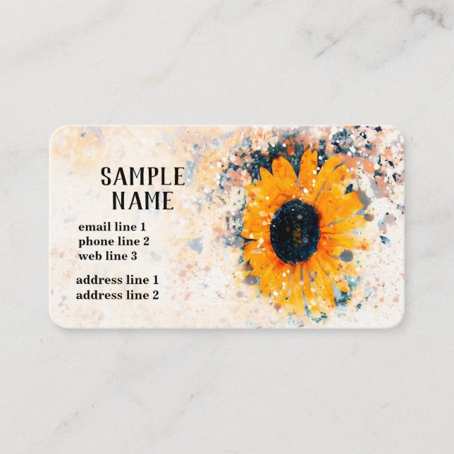 sunflower art watercolor custom yellow and white business card (Front)