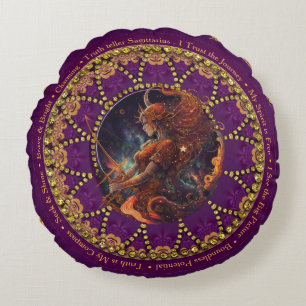 Sunflower Astro Sagittarius Zodiac Affirmations Round Cushion