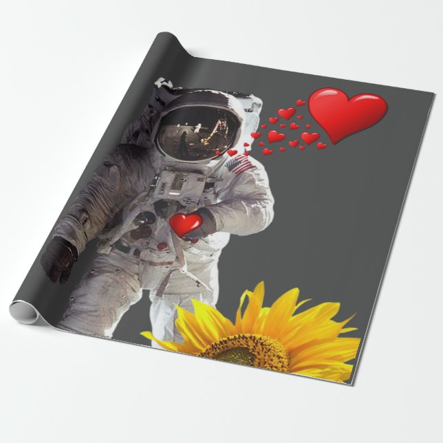 Sunflower Astronaut Matte Wrapping Paper (Unrolled)