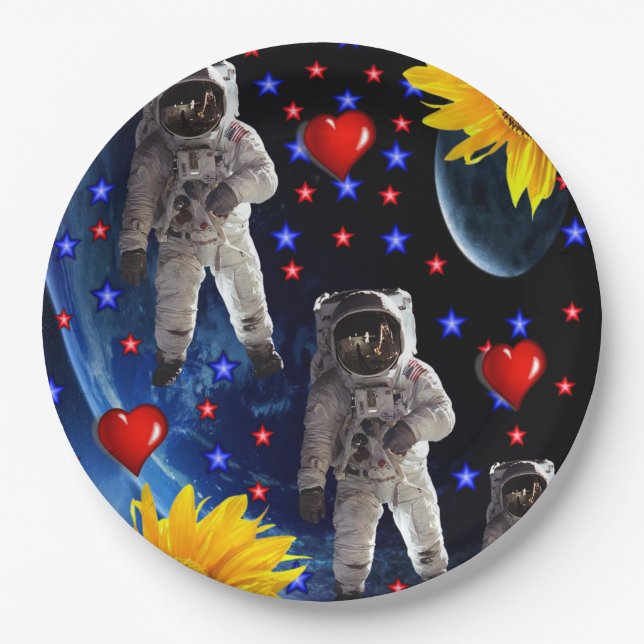 Sunflower Astronaut Paper Plates (Front)