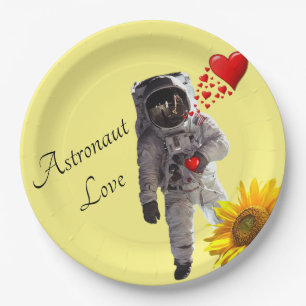 Sunflower Astronaut Red Hearts Paper Plates