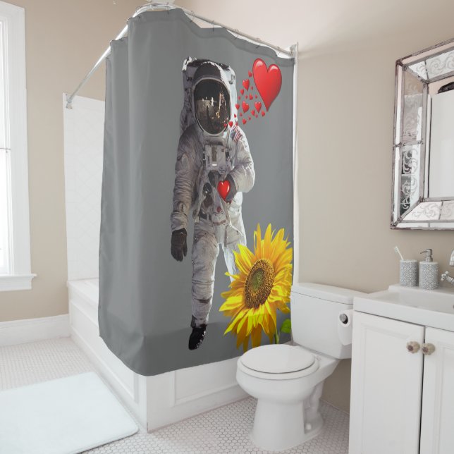 Sunflower Astronaut Shower Curtain (In Situ)