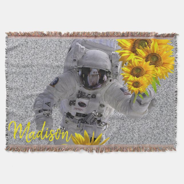 Sunflower Astronaut Throw Blanket (Front)