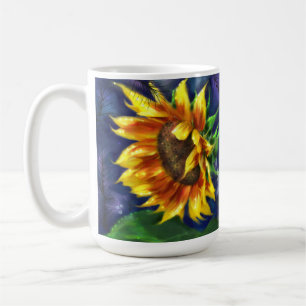 Sunflower at Night Yellow Blue Flower Floral  Coffee Mug