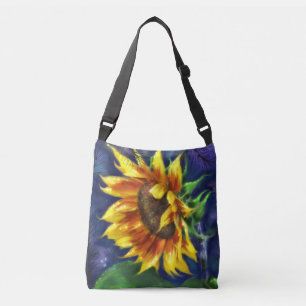 Sunflower at Night Yellow Blue Flower Floral Crossbody Bag