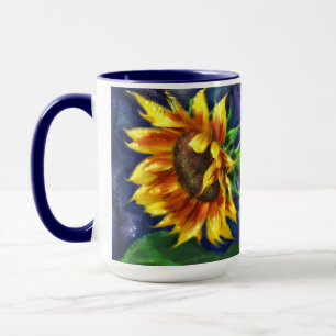 Sunflower at Night Yellow Blue Flower Floral Mug