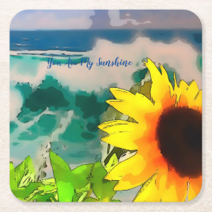 Sunflower at the Beach you are my sunshine Square Paper Coaster