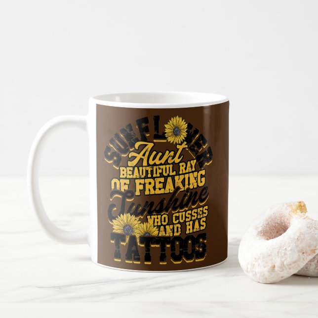 Sunflower aunt beautiful ray of freaking sunshine coffee mug (With Donut)