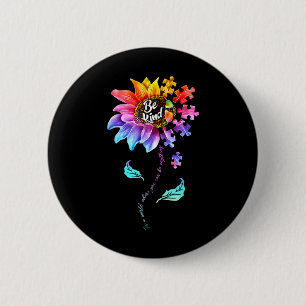 Sunflower Autism Awareness Be Kind Puzzle Mum Supp 6 Cm Round Badge