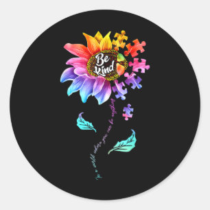 Sunflower Autism Awareness Be Kind Puzzle Mum Supp Classic Round Sticker
