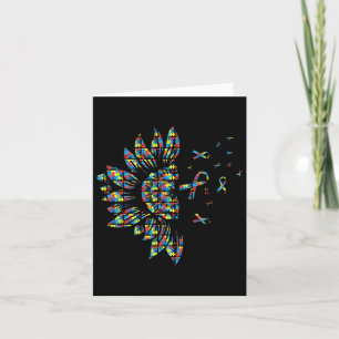 Sunflower Autism Puzzle Piece Ribbon Cool Awarenes Card