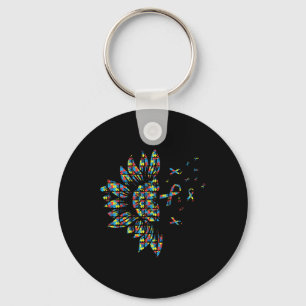 Sunflower Autism Puzzle Piece Ribbon Cool Awarenes Key Ring