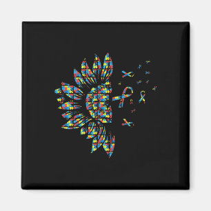 Sunflower Autism Puzzle Piece Ribbon Cool Awarenes Magnet