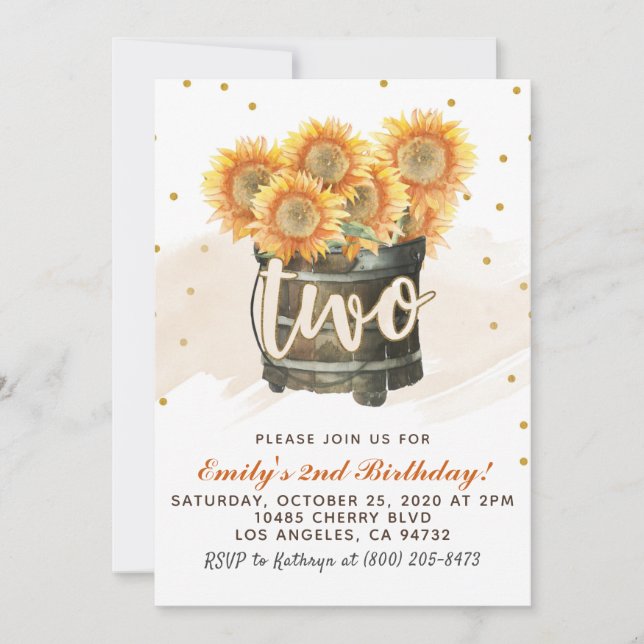 Sunflower Autumn 2nd Birthday Invitation (Front)