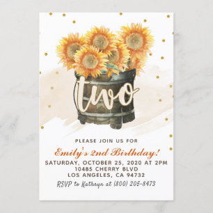 Sunflower Autumn 2nd Birthday Invitation