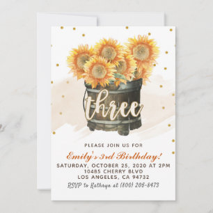 Sunflower Autumn 3rd Birthday Invitation