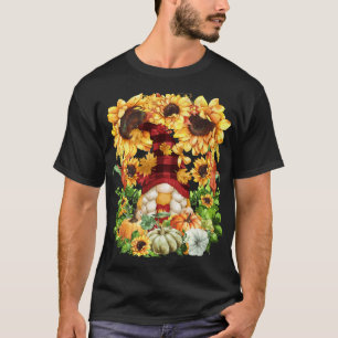 Sunflower Autumn Buffalo Plaid Gnome Mom For Women T-Shirt