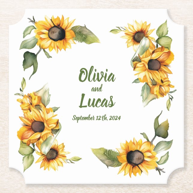 Sunflower Autumn Day: Personalized Wedding Coaster (Front)