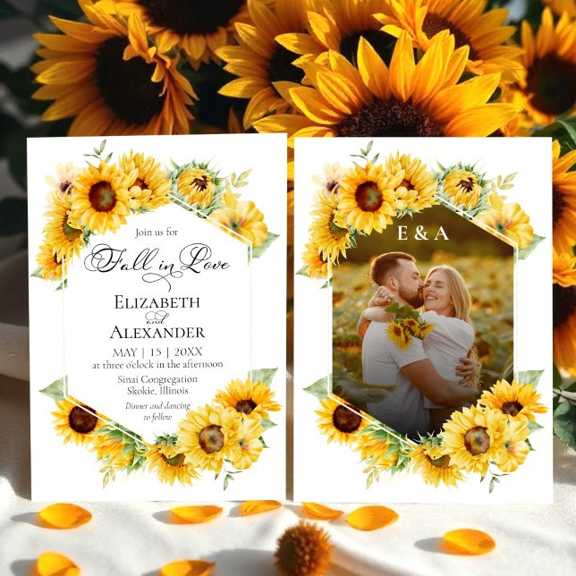 Sunflower Autumn Fall in Love Photo Wedding Invitation (Creator Uploaded)