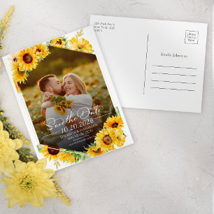 Sunflower Autumn Fall Photo Wedding Save the Date Postcard