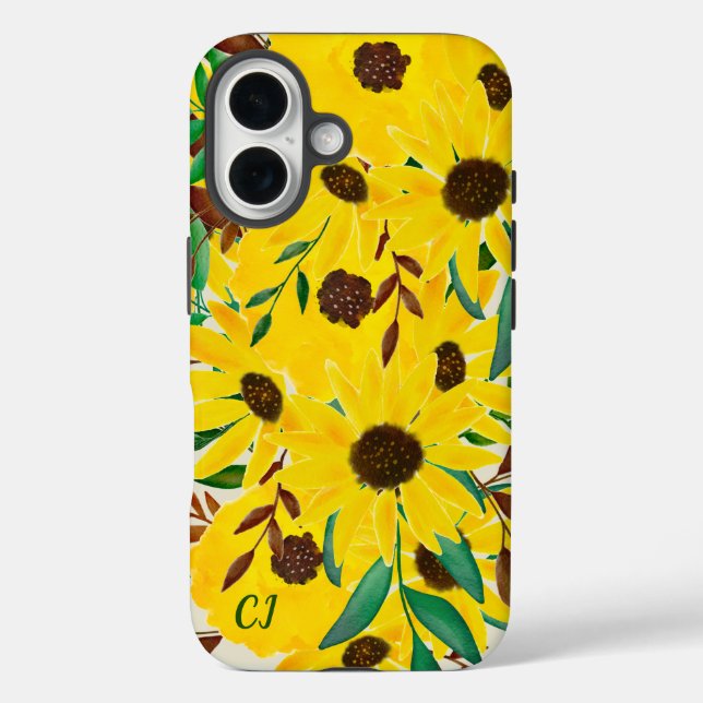 Sunflower Autumn Floral Bouquet Monogrammed Case-Mate iPhone Case (Back)
