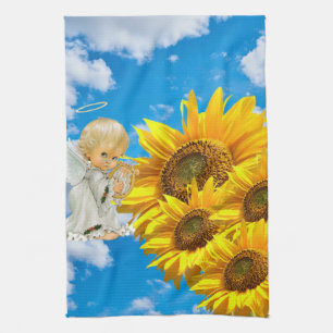 Sunflower Baby Angel Floral Kitchen Towel