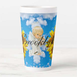Sunflower Baby Angel Floral Sky Latte Mug
