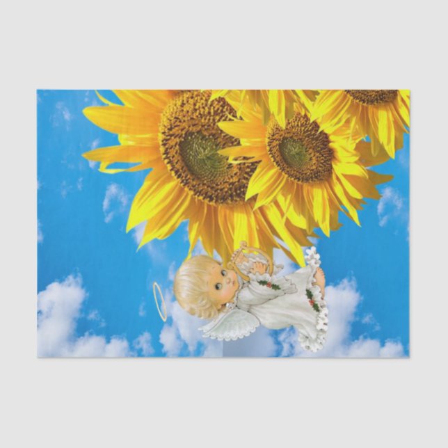 Sunflower Baby Angel Floral Tissue Paper (Front)