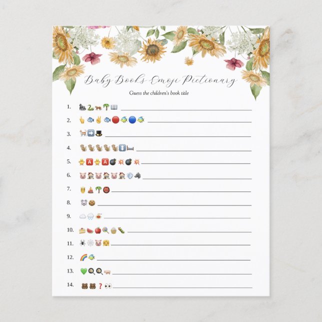 Sunflower Baby Books Emoji Game  (Front)