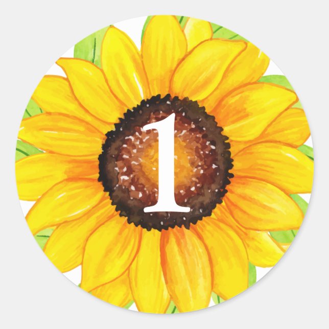 Sunflower Baby Girl Birthday Custom Age Number Classic Round Sticker (Front)
