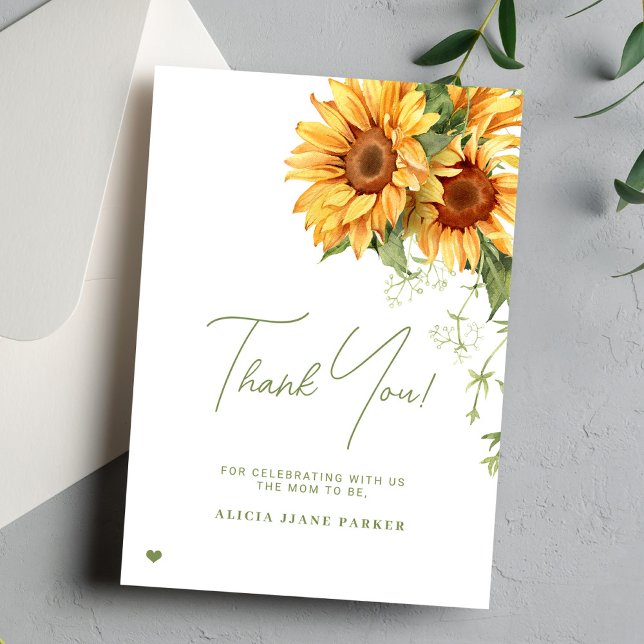 Sunflower baby in bloom elegant baby shower  thank you card (Creator Uploaded)