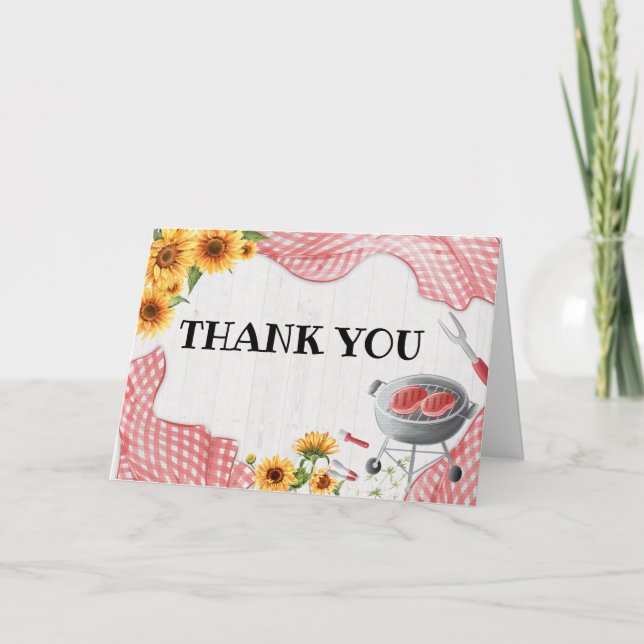 Sunflower Baby Q Baby Shower Thank You Card (Front)