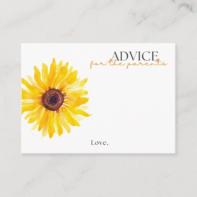 Sunflower Baby Shower Advice Card | Floral Advice (Front)