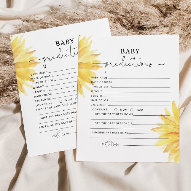 Sunflower baby shower baby predictions card (Creator Uploaded)