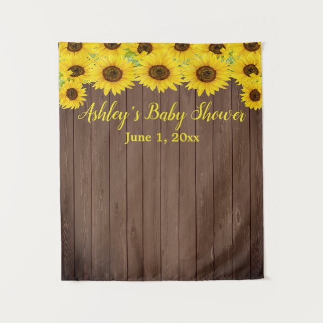 Sunflower Baby Shower Backdrop Wood Photo Booth Tapestry (Front)