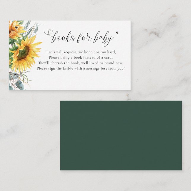 Sunflower Baby Shower Books for Baby Enclosure Card (Front/Back)