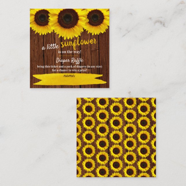 Sunflower Baby Shower Diaper Raffle Enclosure Card (Front/Back)