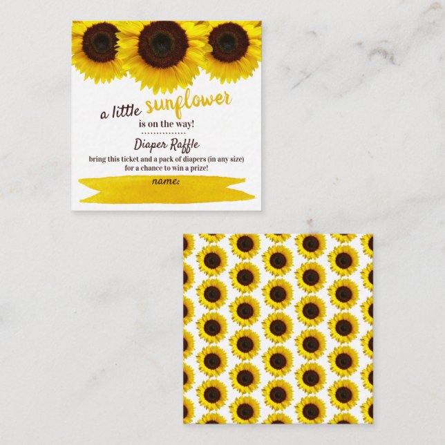 Sunflower Baby Shower Diaper Raffle Enclosure Card (Front/Back)
