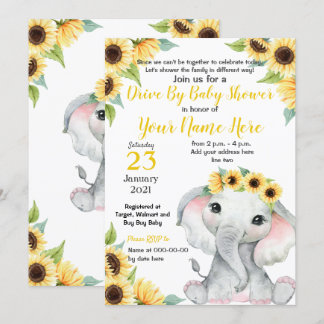 Sunflower Baby Shower Elephant Yelow Girl Card