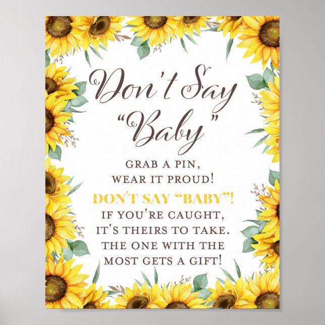 Sunflower Baby Shower Game Sign (Front)