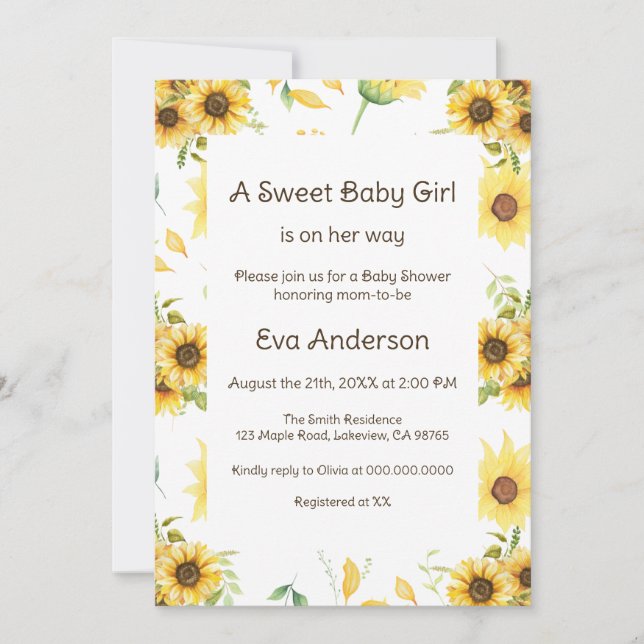 Sunflower Baby Shower Invitation (Front)
