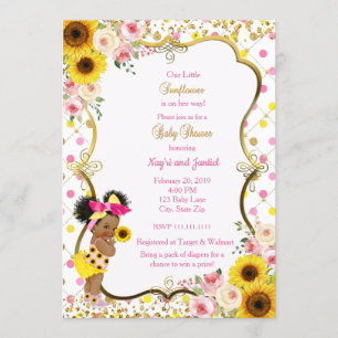 Sunflower baby shower invitation, pink and yellow invitation