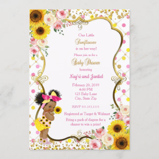 Sunflower baby shower invitation, pink and yellow invitation