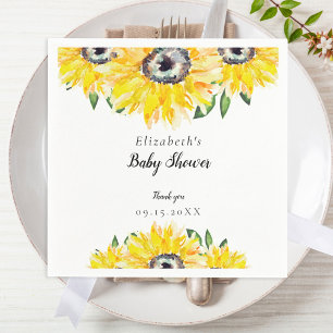 Sunflower Baby Shower Script Watercolor Elegant  Napkin